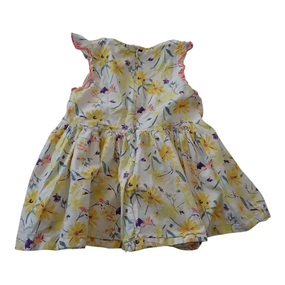Petit Bateau Dress Girls 3 3Y 95cm Yellow Floral Flutter Sleeve Cotton Sundress
